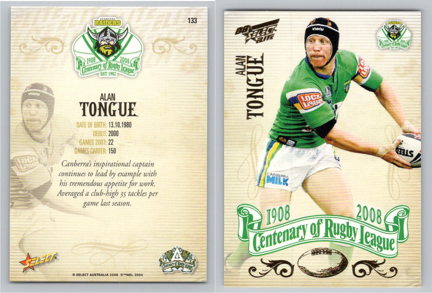 Card # 133 ALAN TONGUE NRL Centenary of Rugby League