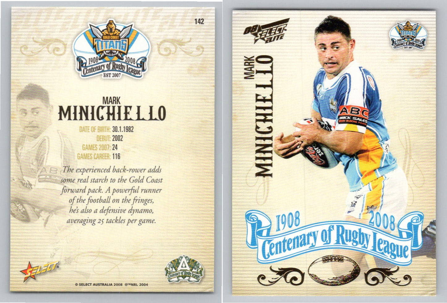 Card # 142 MARK MINICHIELLO NRL Centenary of Rugby League