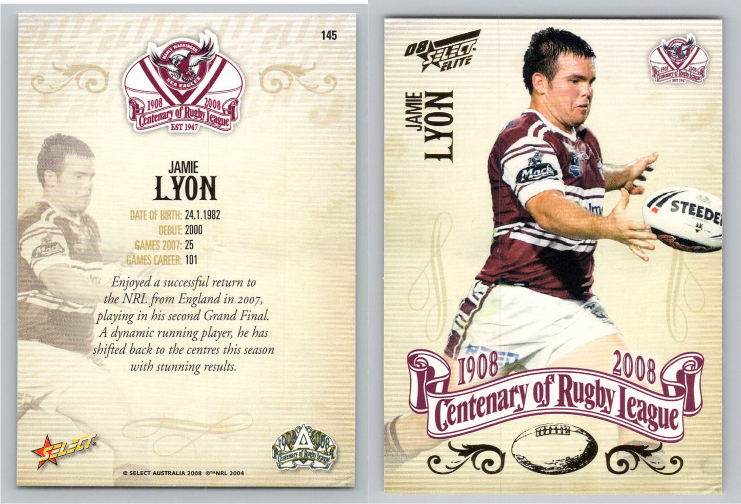 Card # 145 JAMIE LYON NRL Centenary of Rugby League