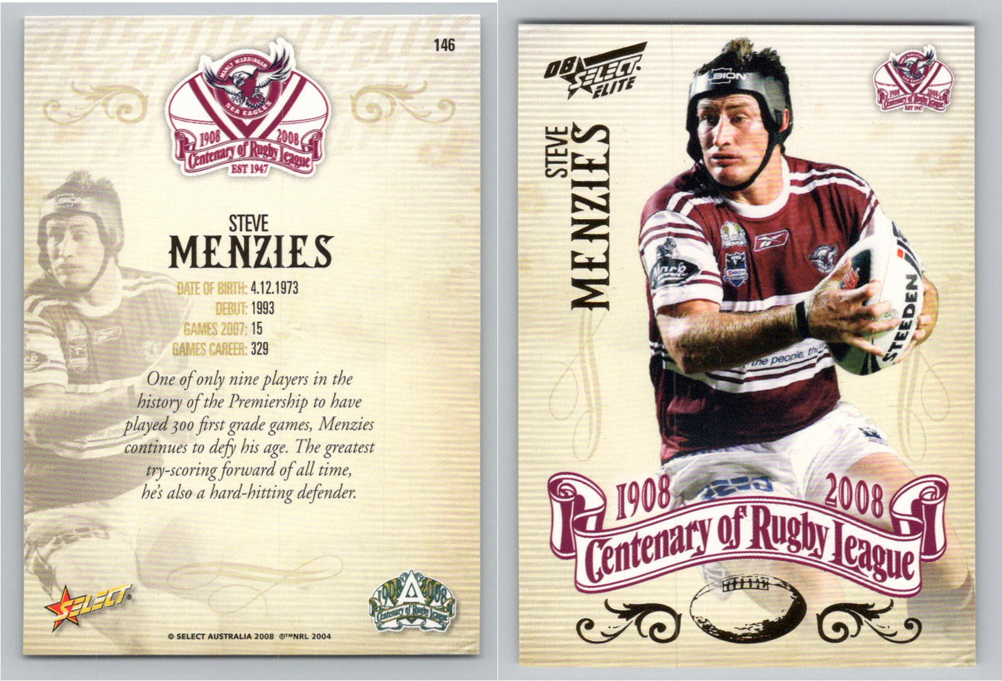 Card # 146 STEVE MENZIES NRL Centenary of Rugby League