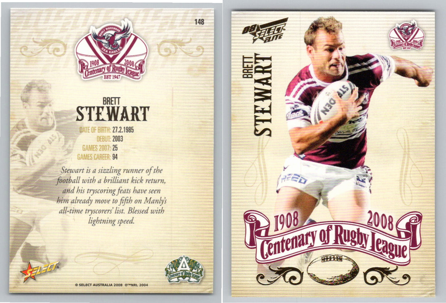 Card # 148 BRETT STEWART NRL Centenary of Rugby League