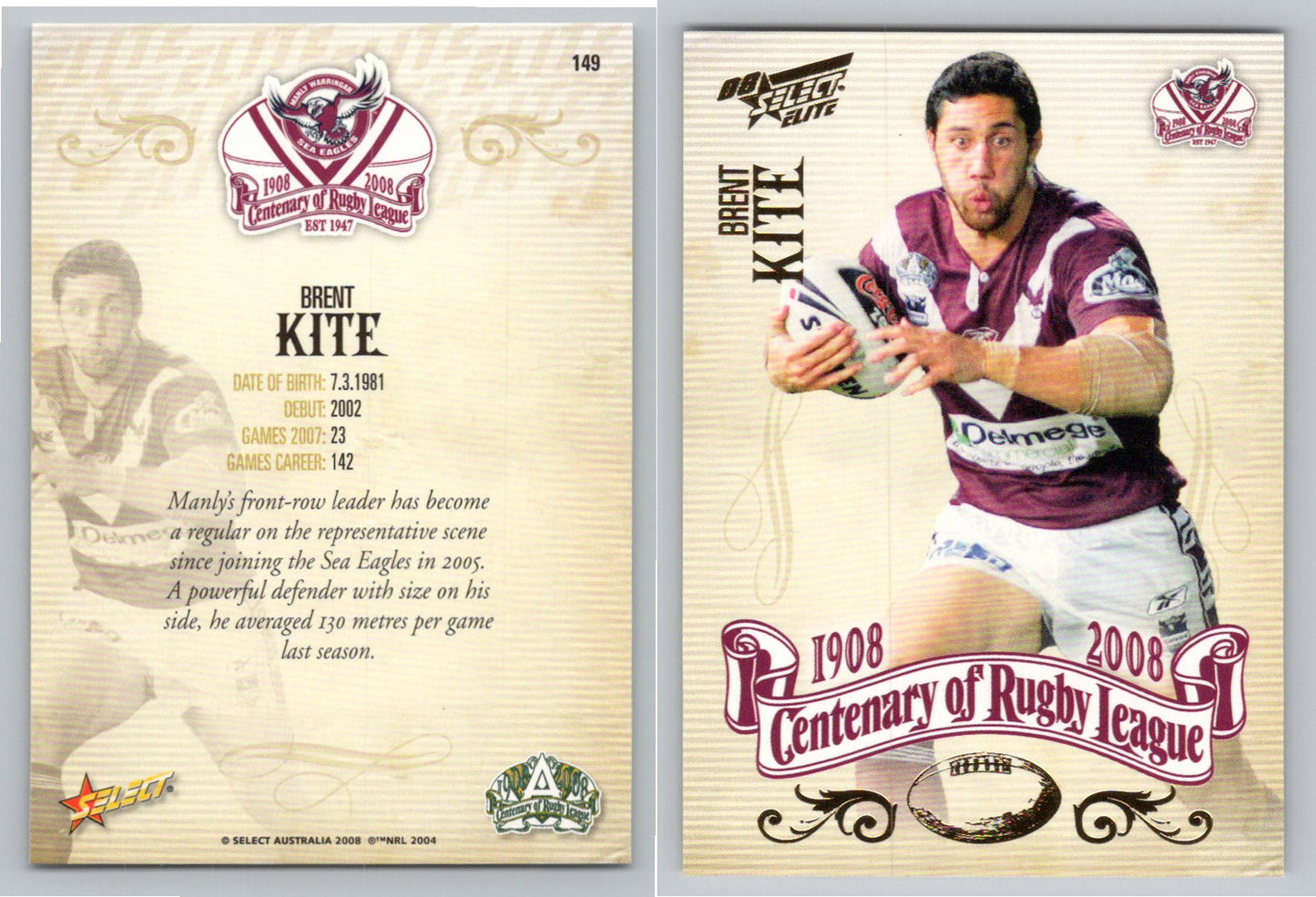 Card # 149 BRENT KITE NRL Centenary of Rugby League