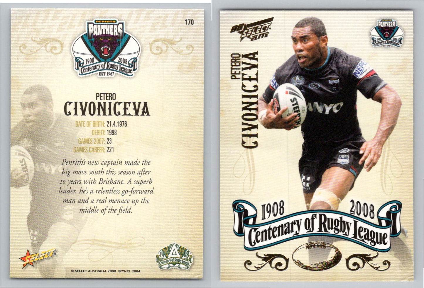 Card # 170 PETERO CIVONICEVA NRL Centenary of Rugby League