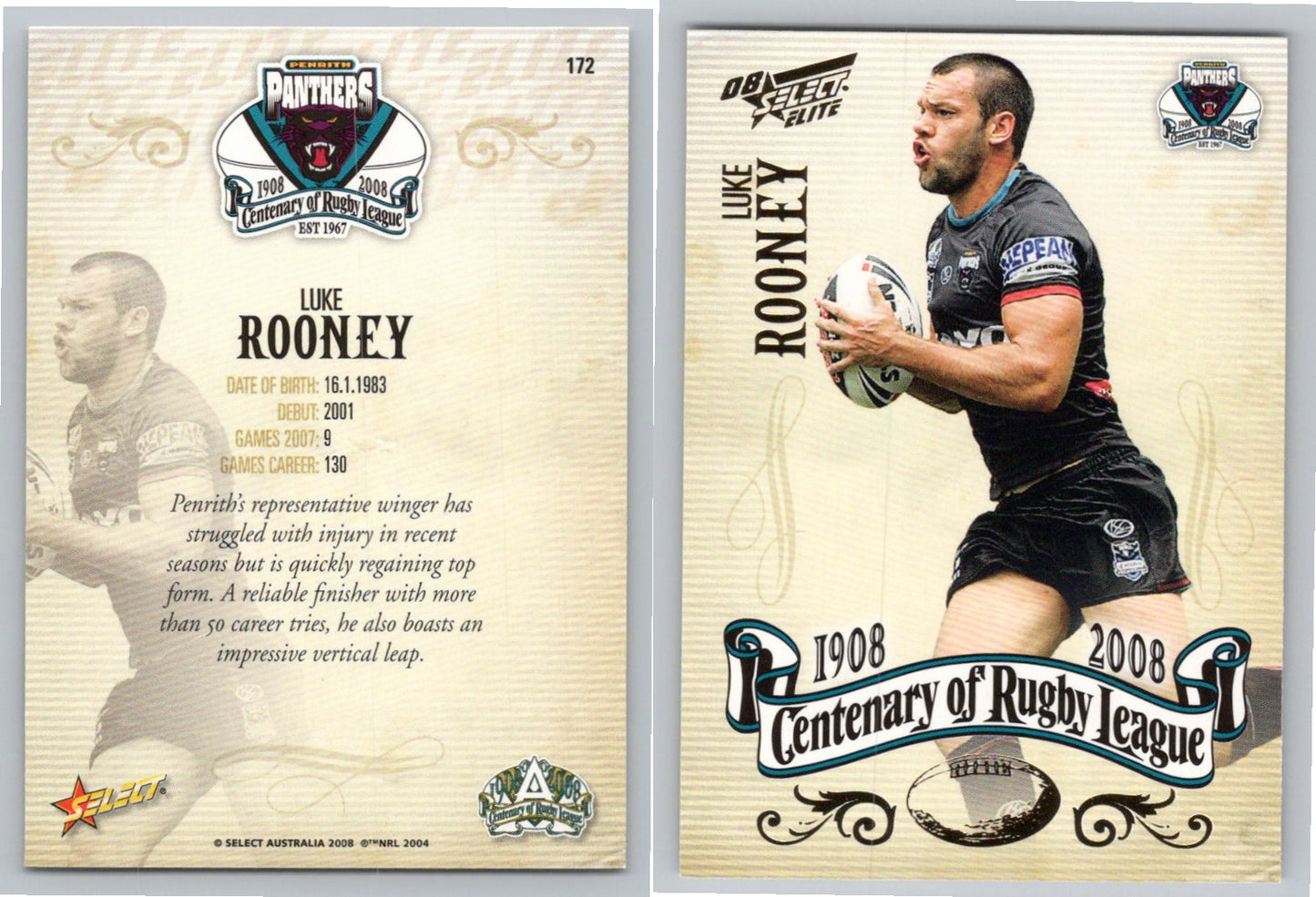 Card # 172 LUKE ROONEY NRL Centenary of Rugby League