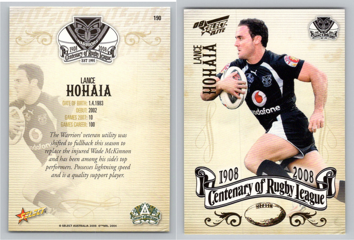 Card # 190 LANCE HOHAIA NRL Centenary of Rugby League