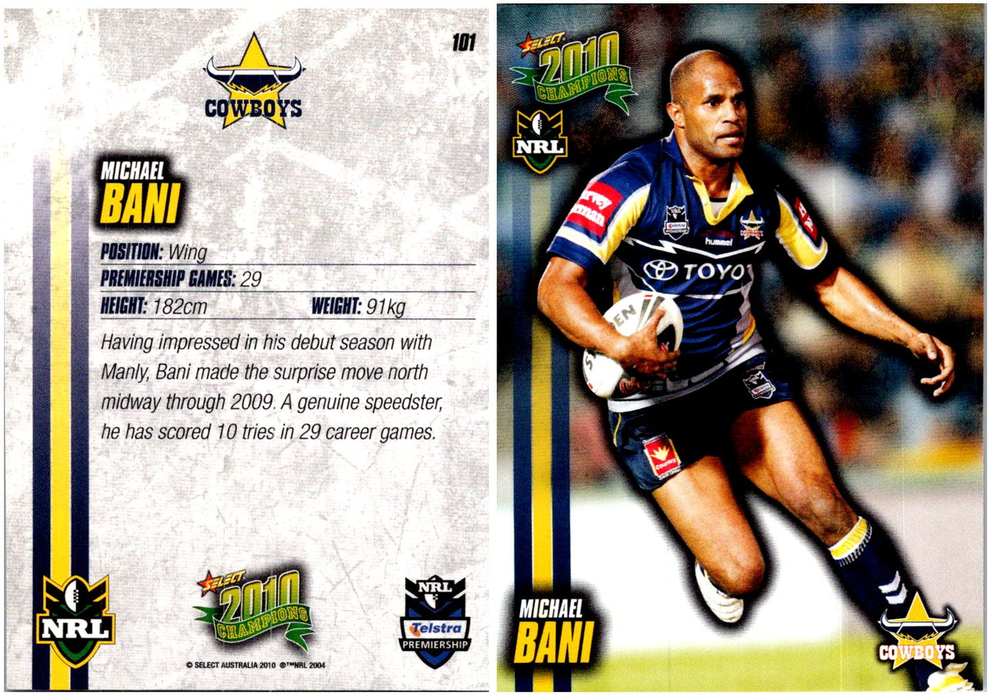 Card # 101 Michael Bani NRL 2010 Champions