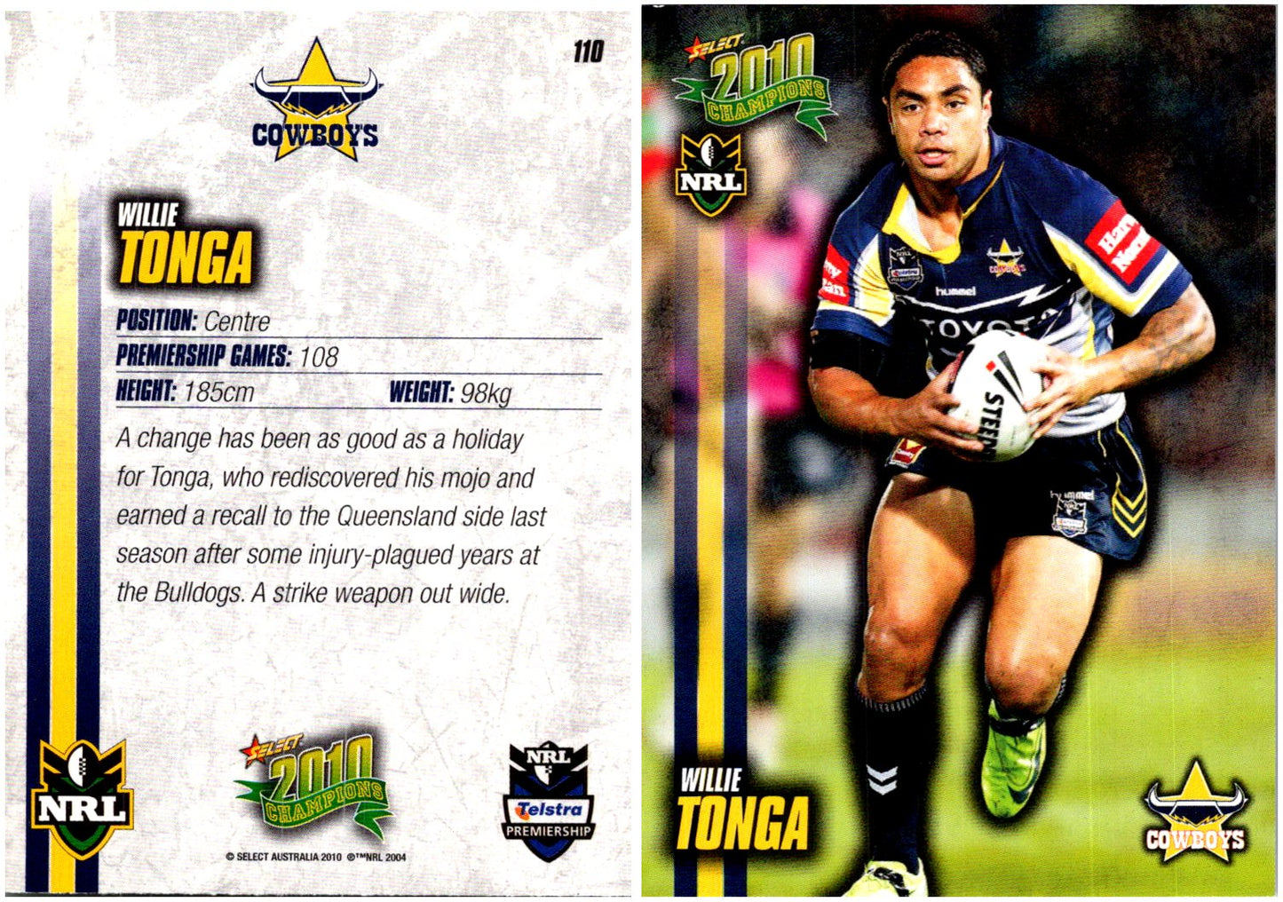 Card # 110 Willie Tonga NRL 2010 Champions