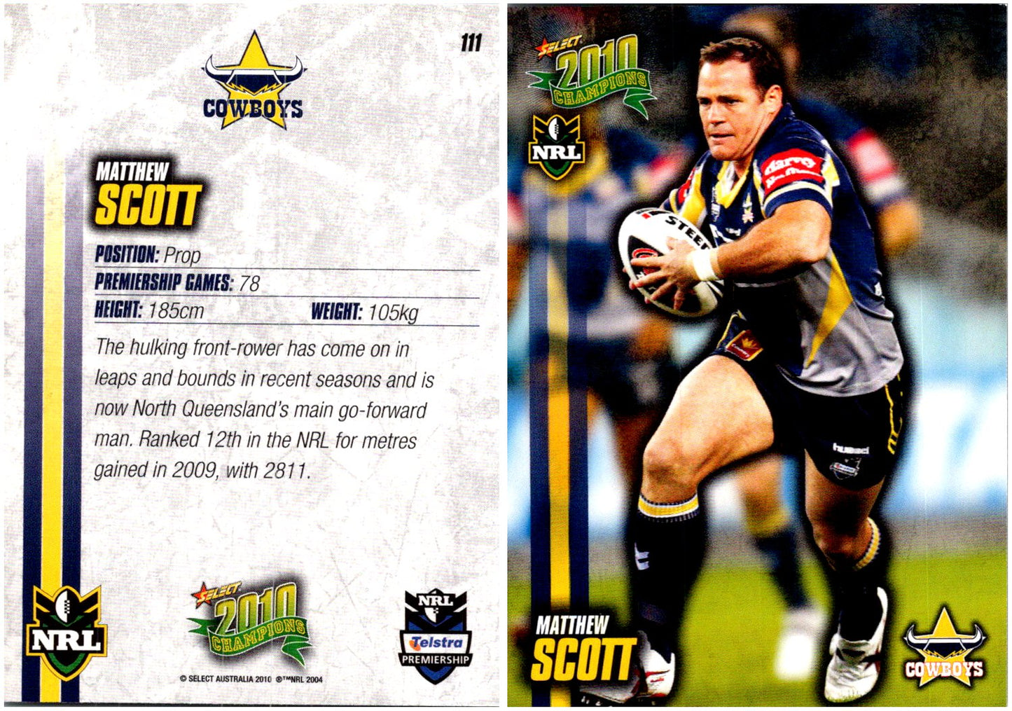 Card # 111 Matthew Scott NRL 2010 Champions