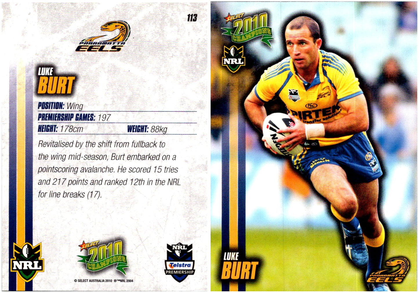 Card # 113 Luke Burt NRL 2010 Champions