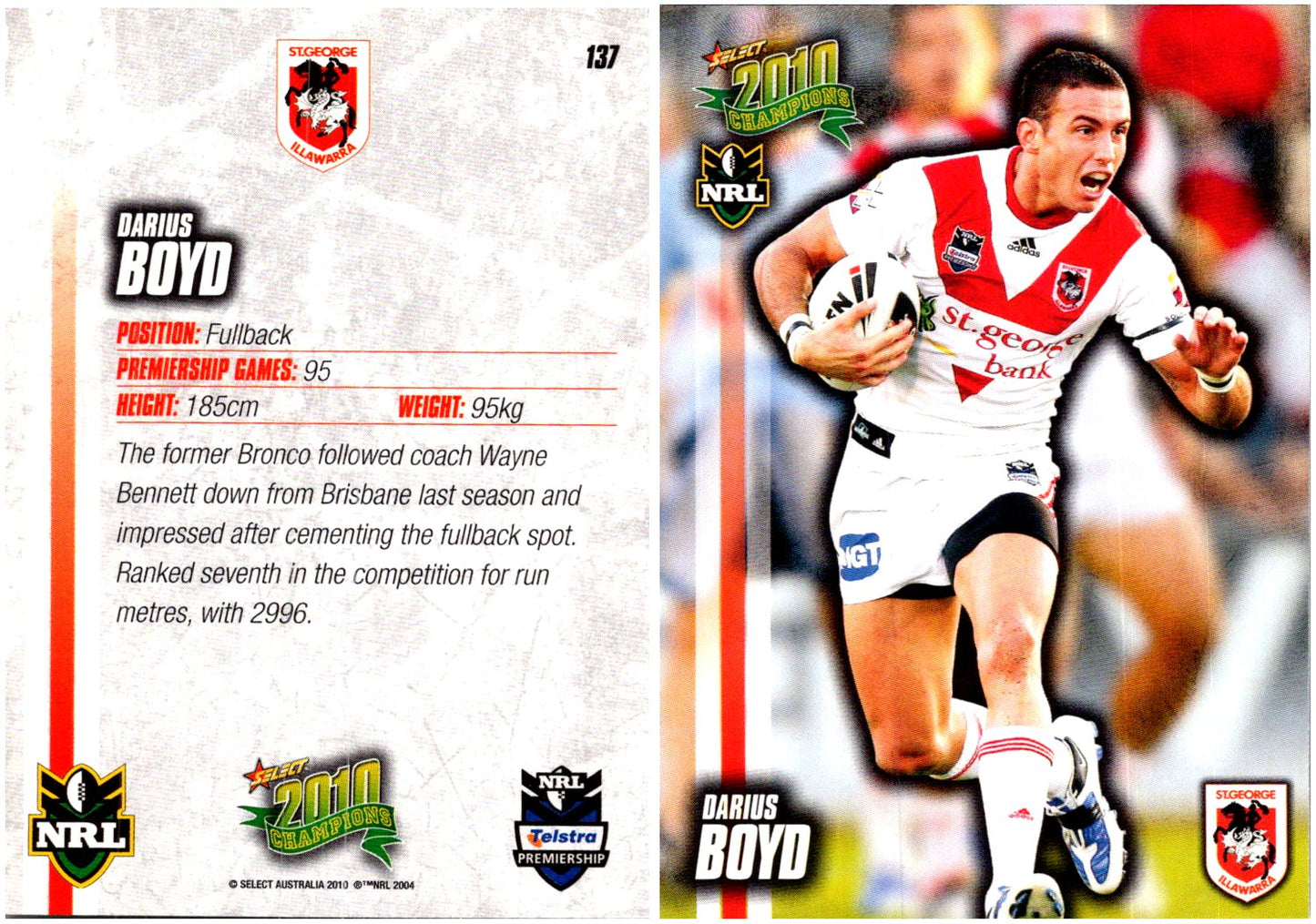 Card # 137 Darius Boyd NRL 2010 Champions