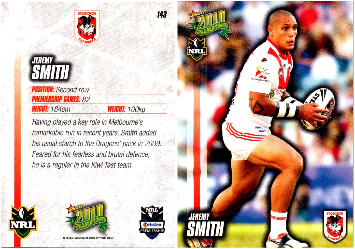 Card # 143 Jeremy Smith NRL 2010 Champions