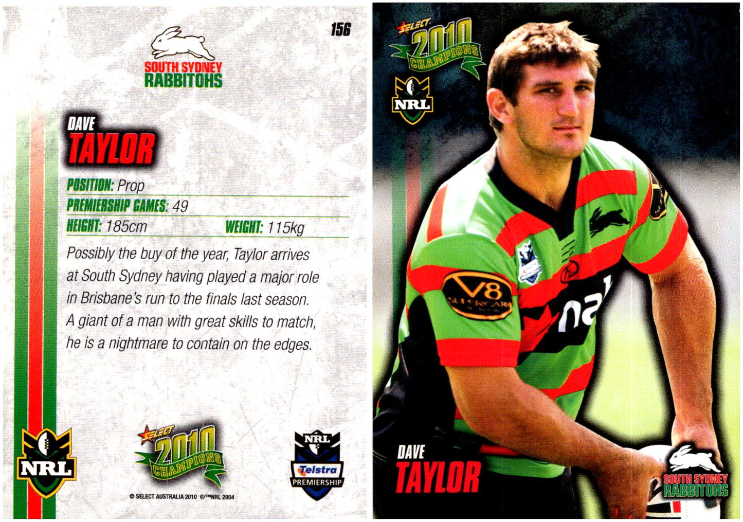 Card # 156 Dave Taylor NRL 2010 Champions