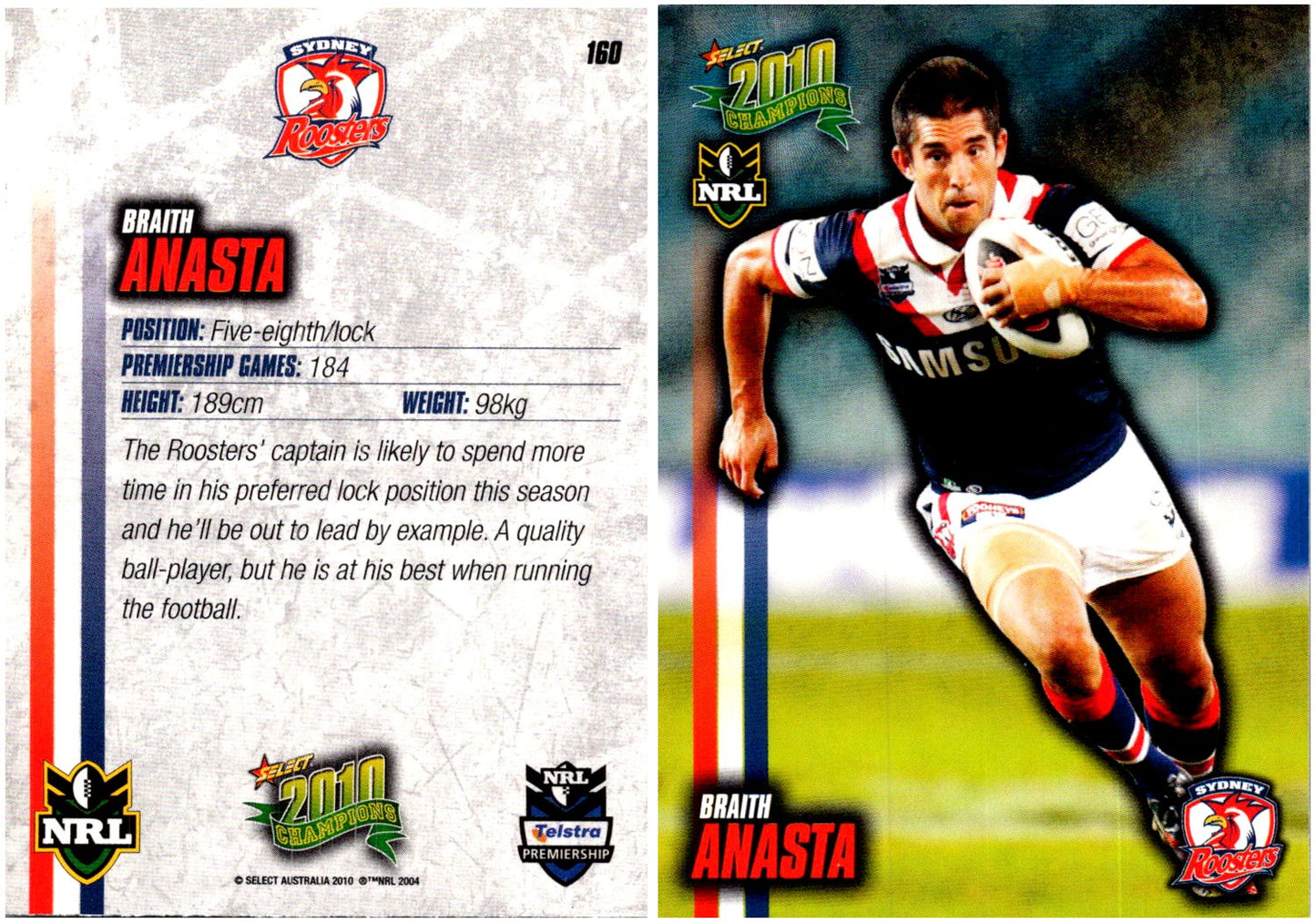 Card # 160 Braith Anasta NRL 2010 Champions