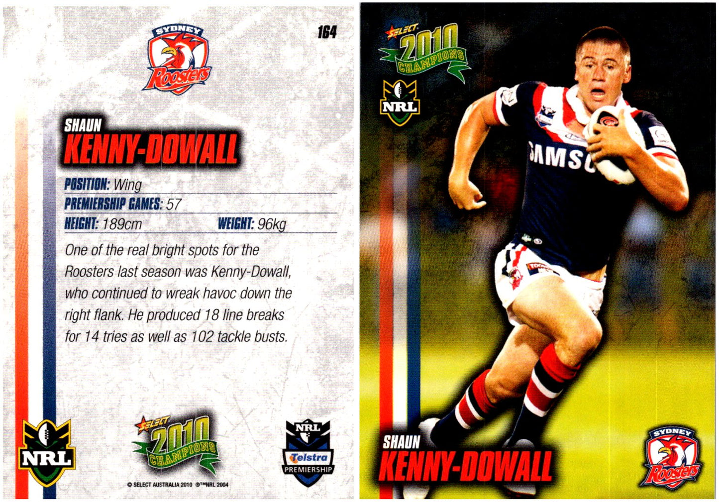Card # 164 Shaun Kenny-Dowall NRL 2010 Champions