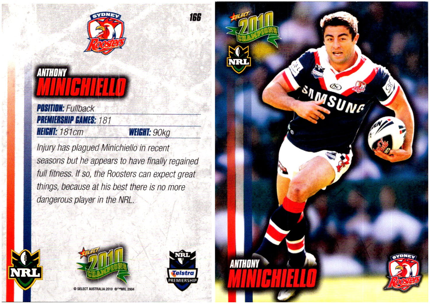 Card # 166 Anthony Minichiello NRL 2010 Champions