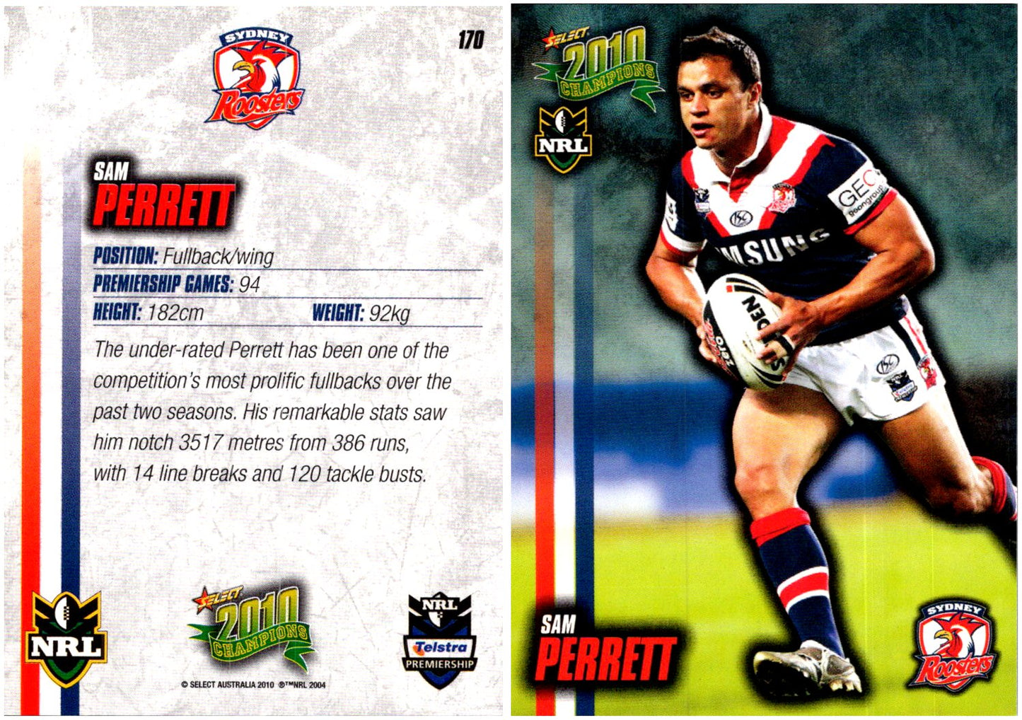 Card # 170 Sam Perrett NRL 2010 Champions
