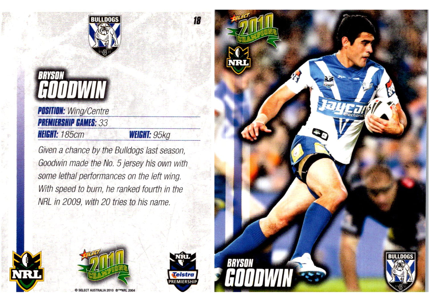 Card # 018 Bryson Goodwin NRL 2010 Champions