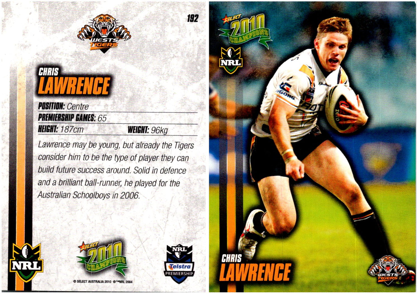 Card # 192 Chris Lawrence NRL 2010 Champions