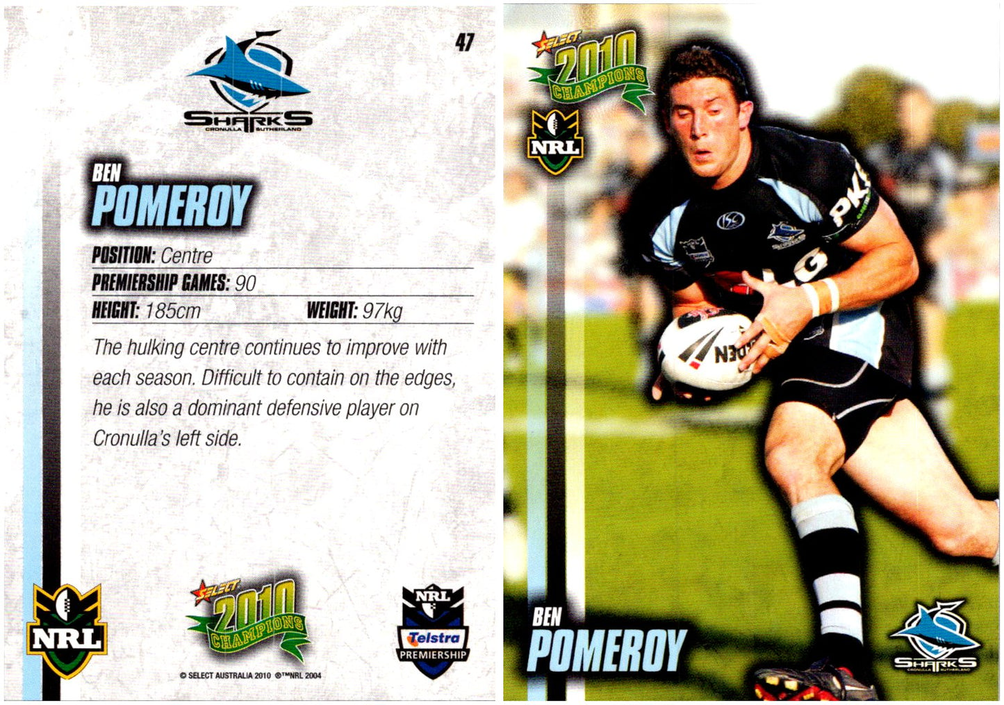 Card # 047 Ben Pomeroy NRL 2010 Champions