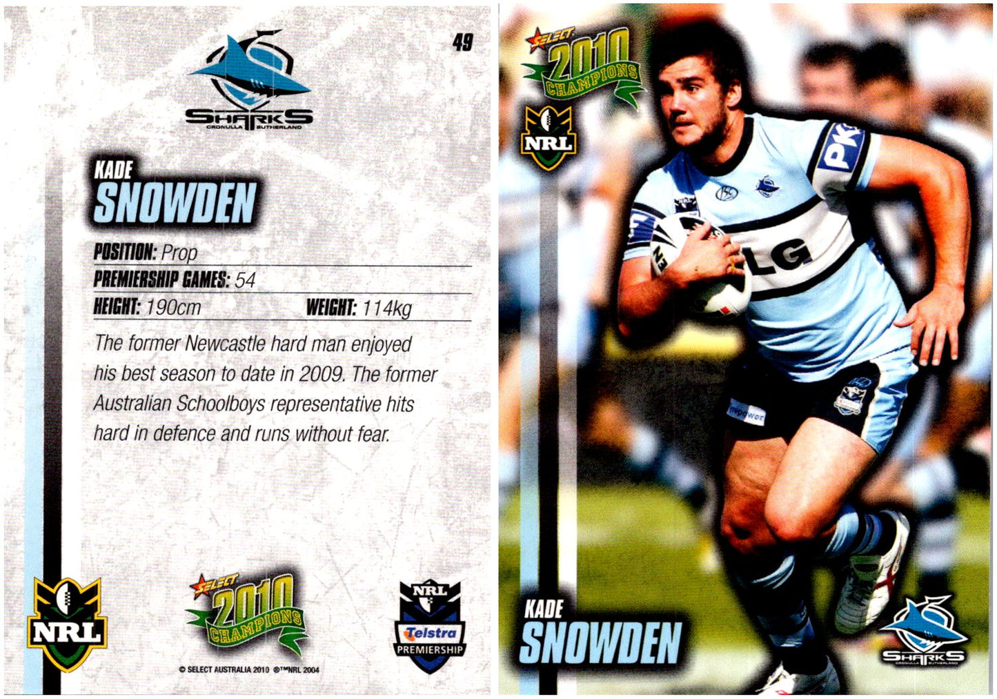 Card # 049 Kade Snowden NRL 2010 Champions