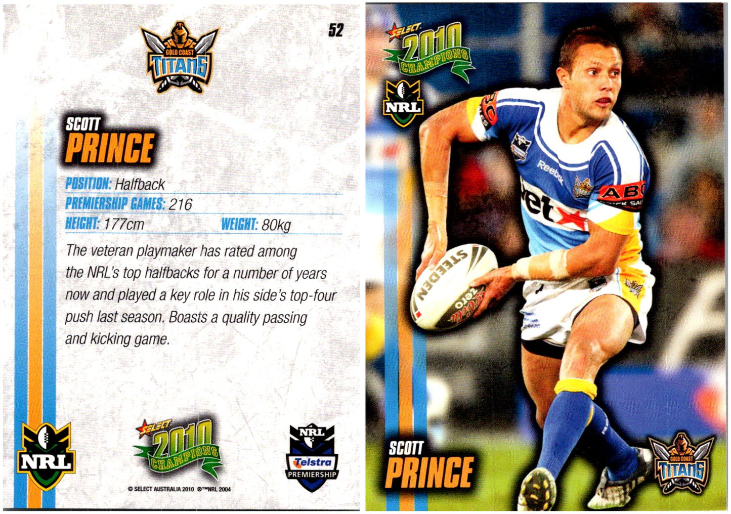 Card # 052 Scott Prince NRL 2010 Champions