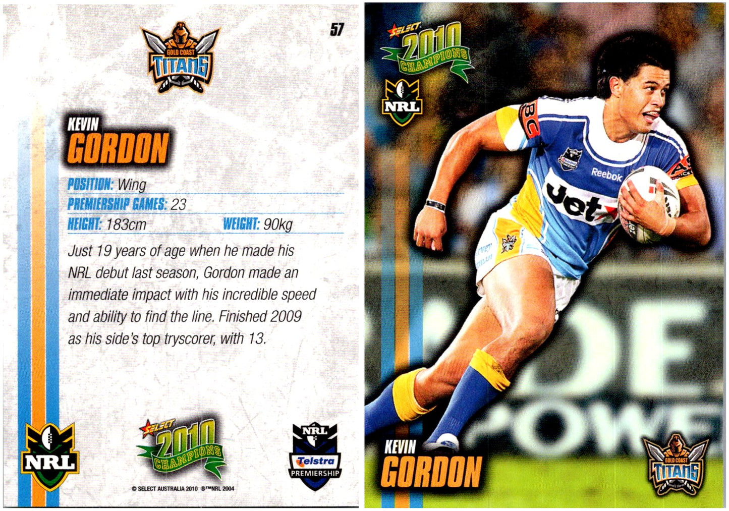 Card # 057 Kevin Gordon NRL 2010 Champions