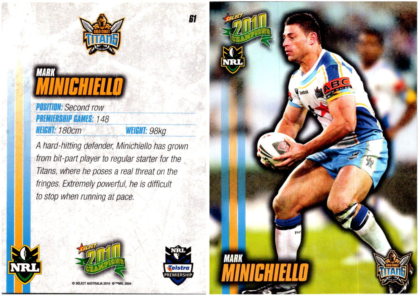 Card # 061 Mark Minichiello NRL 2010 Champions