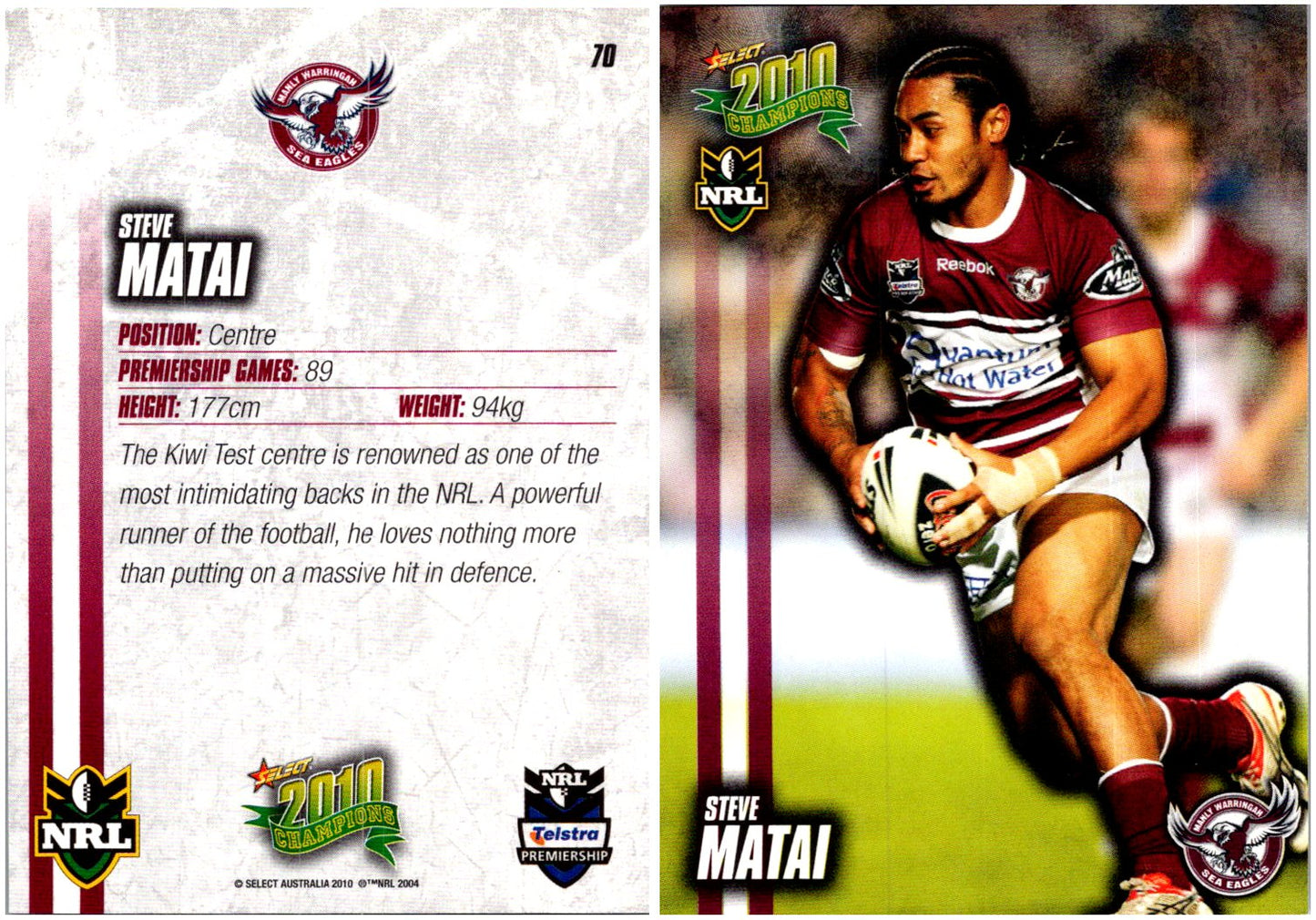 Card # 070 Steve Matai NRL 2010 Champions