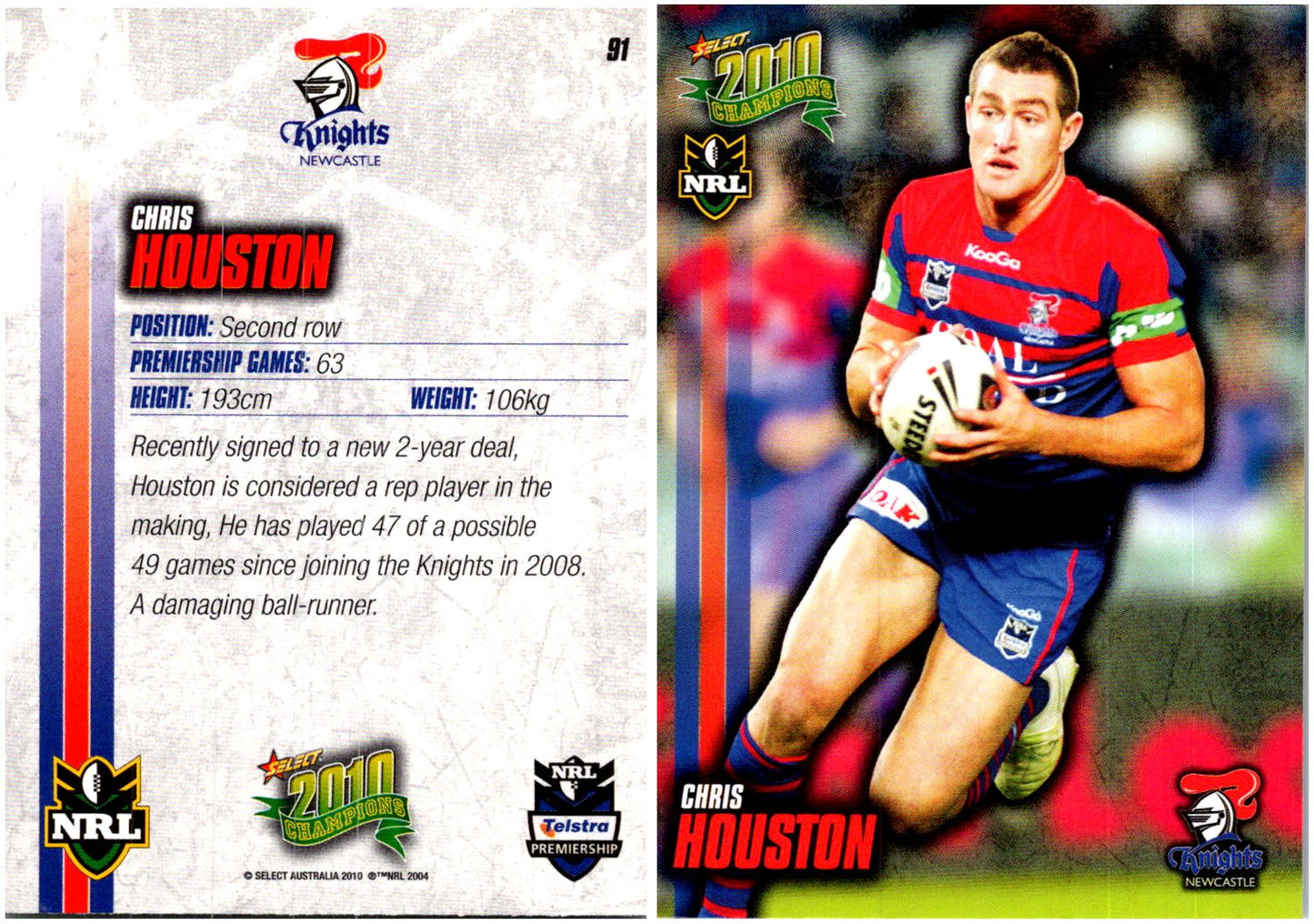 Card # 091 Chris Houston NRL 2010 Champions