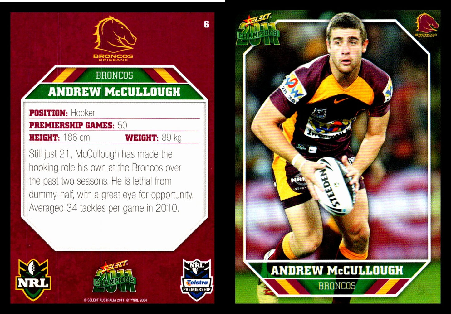 Card # 006 Andrew McCullough NRL 2011 Champions
