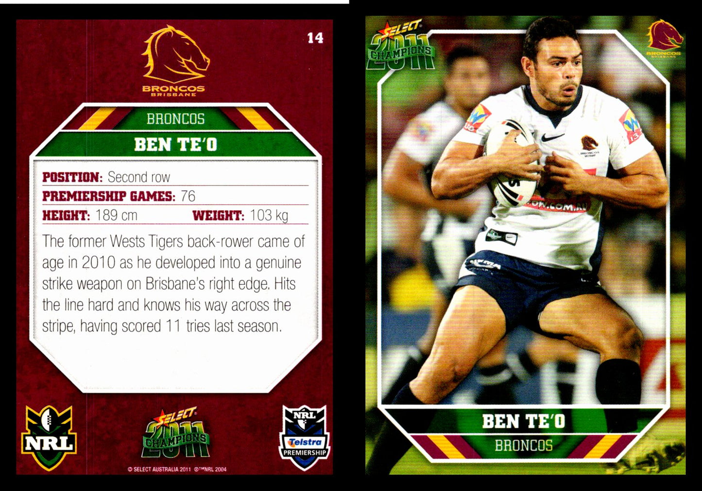 Card # 014 Ben Te'o NRL 2011 Champions
