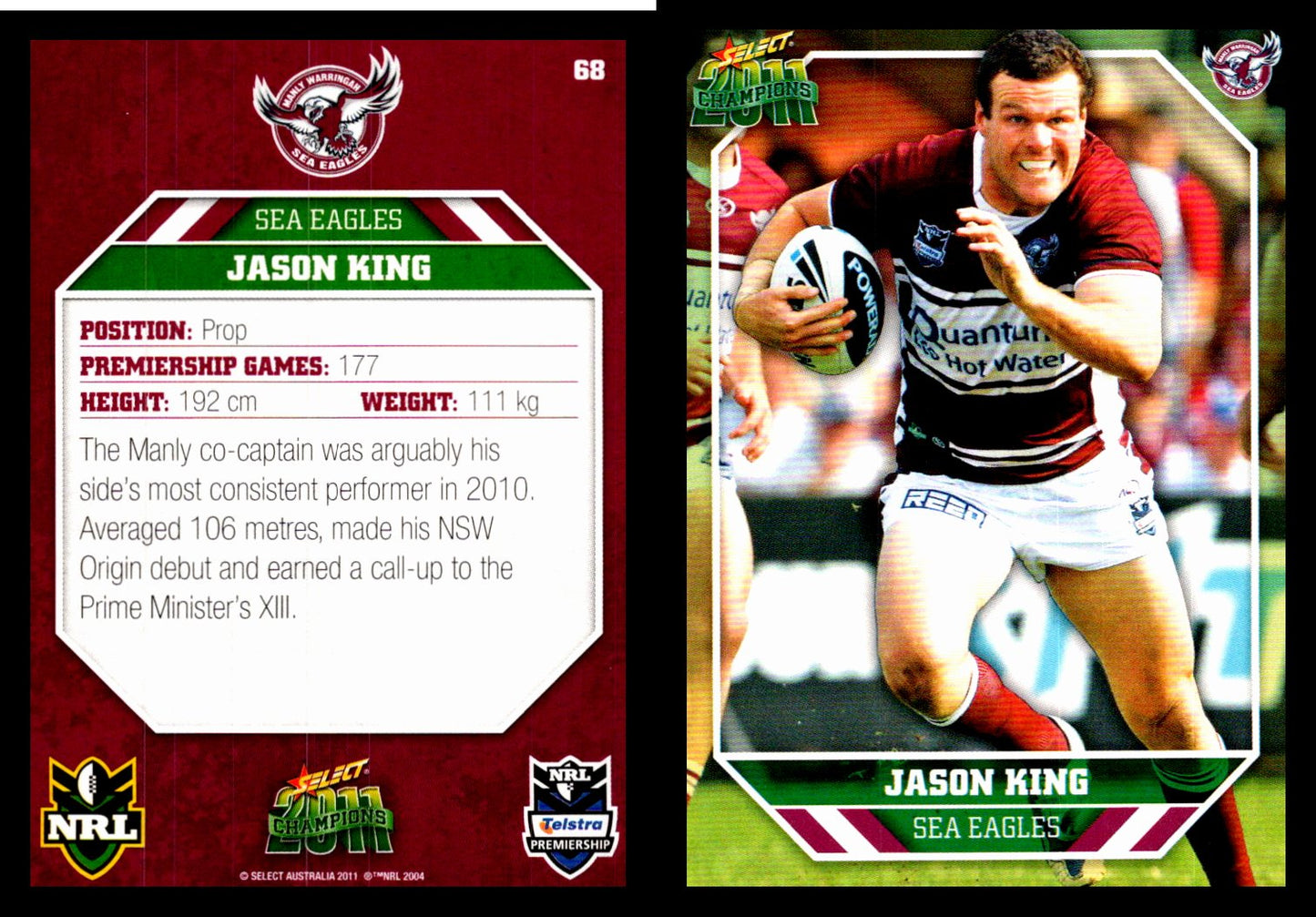 Card # 068 Jason King NRL 2011 Champions
