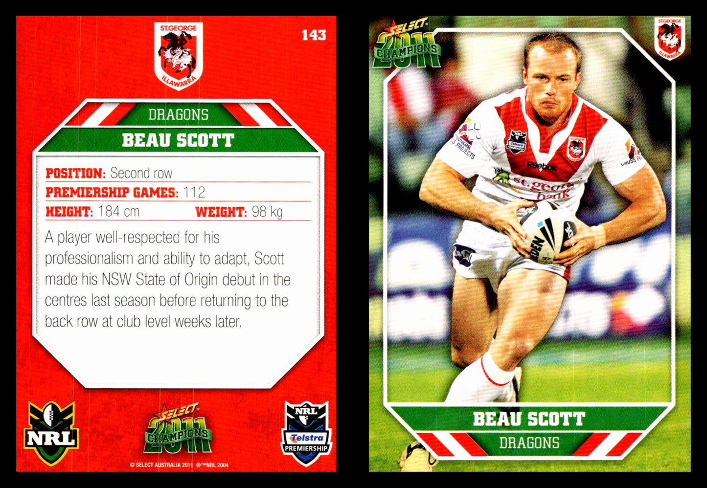 Card # 143 Beau Scott NRL 2011 Champions