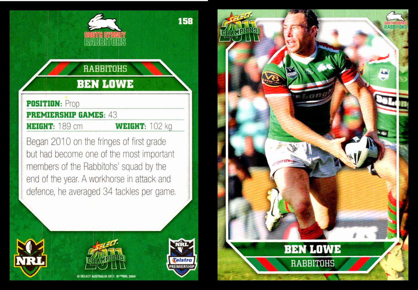 Card # 158 Ben Lowe NRL 2011 Champions