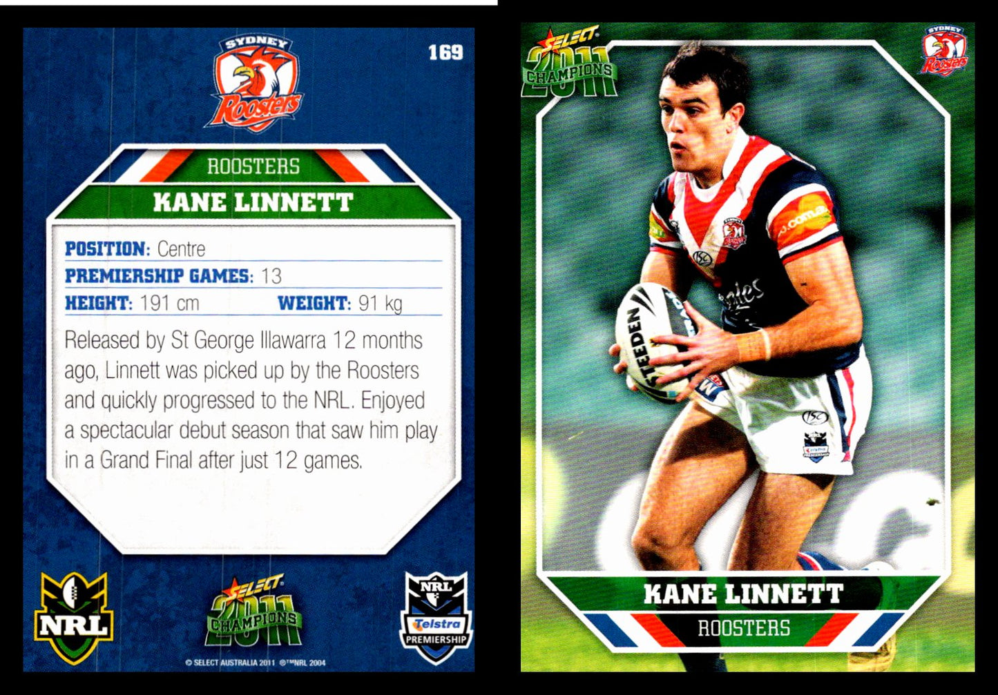 Card # 169 Kane Linnett NRL 2011 Champions