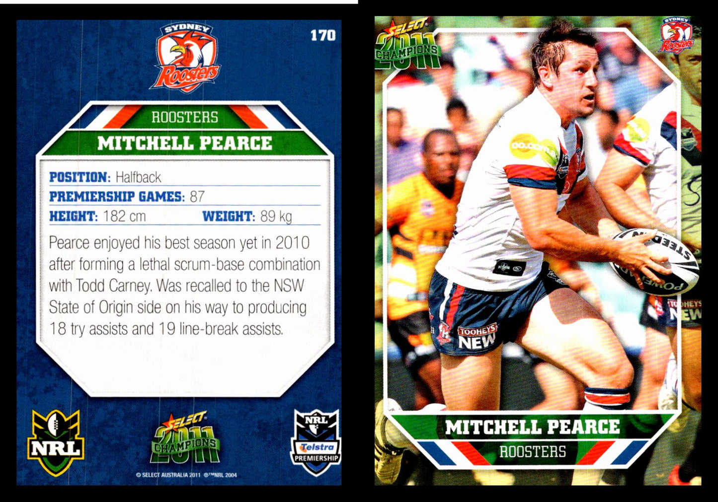 Card # 170 Mitchell Pearce NRL 2011 Champions