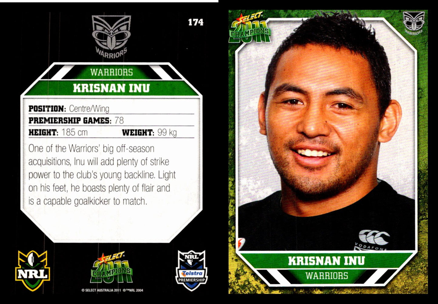 Card # 174 Krisnan Inu NRL 2011 Champions