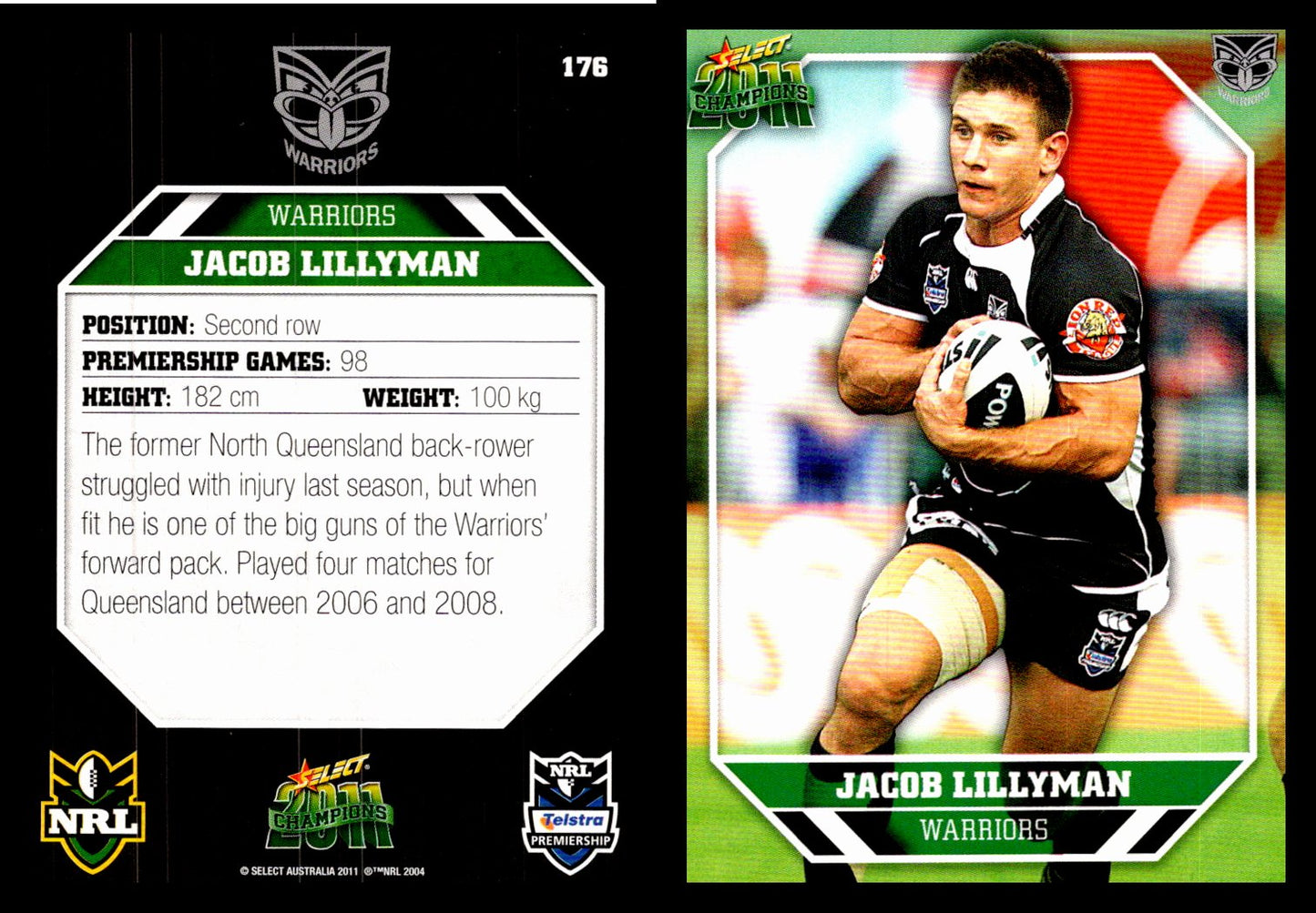 Card # 176 Jacob Lillyman NRL 2011 Champions