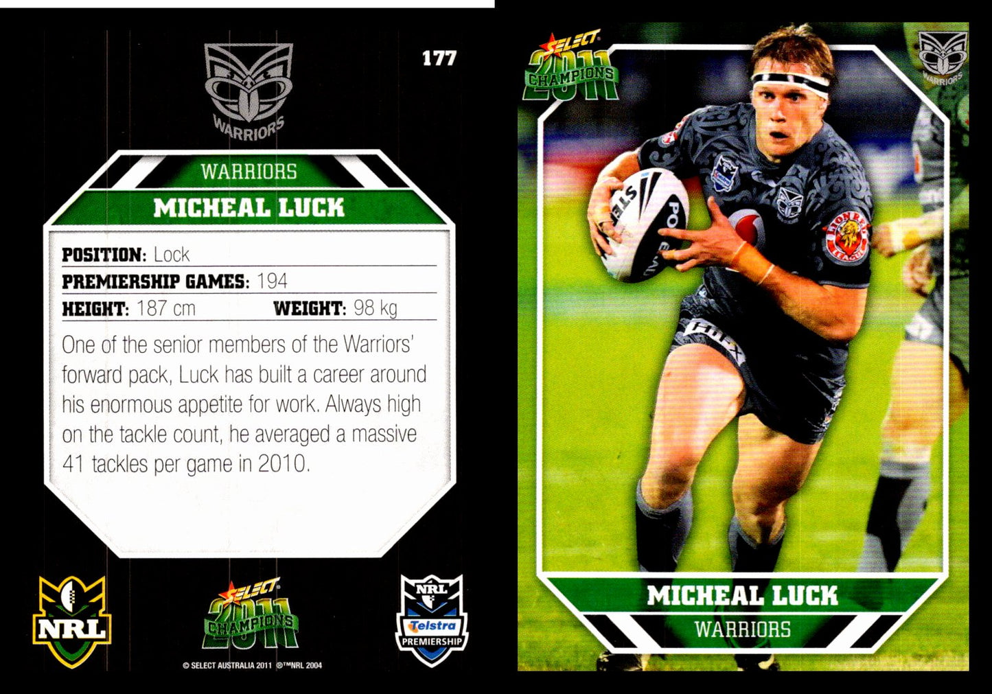 Card # 177 Micheal Luck NRL 2011 Champions