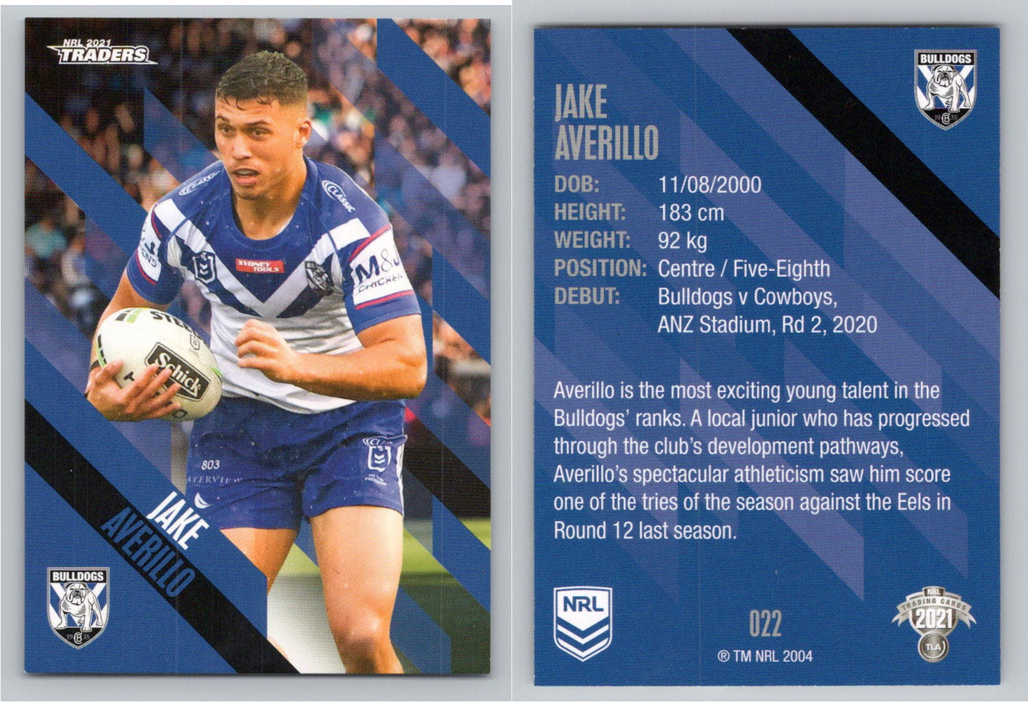 Card # 022 Jake Averillo NRL 2021 Traders Bulldogs