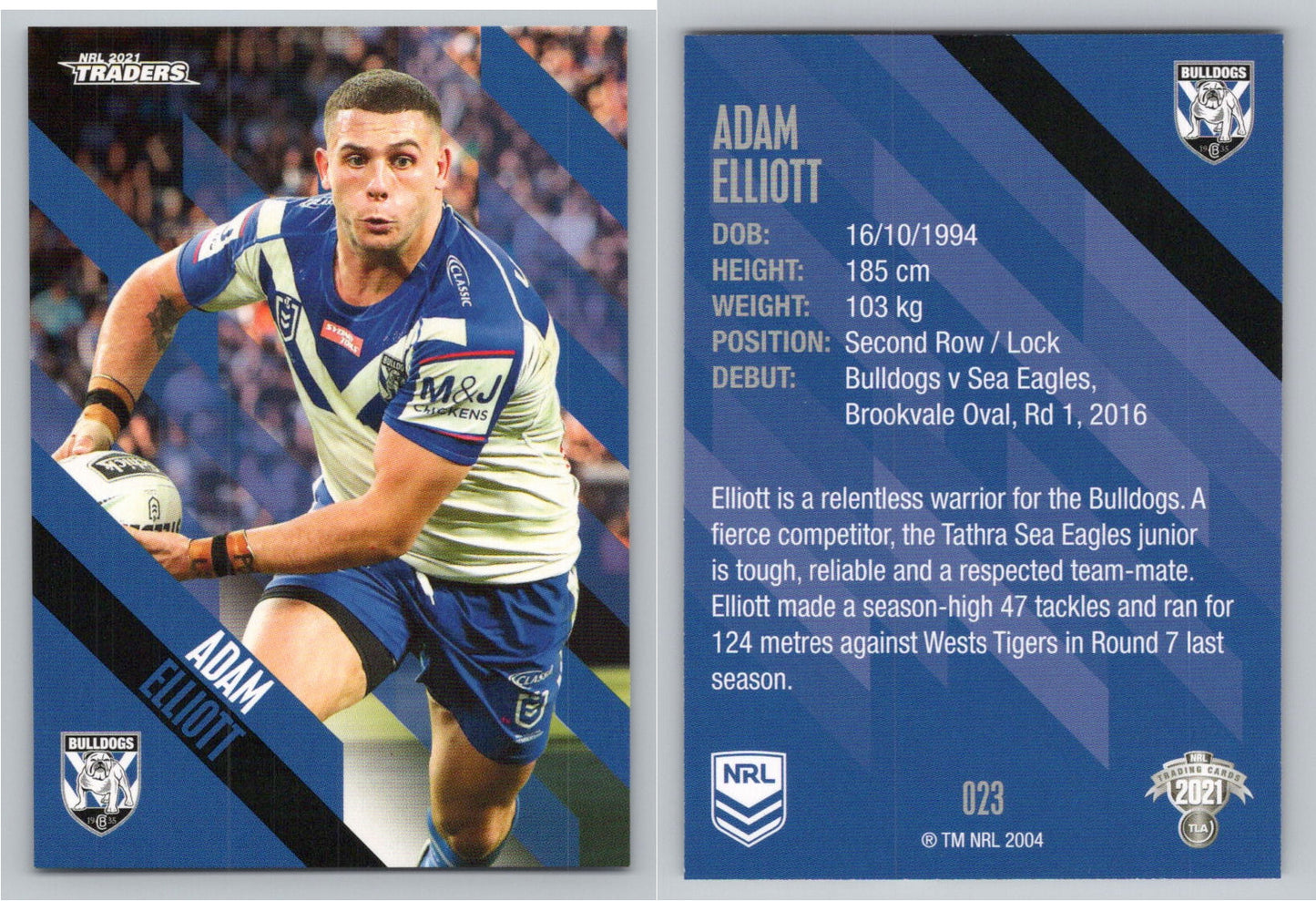 Card # 023 Adam Elliott NRL 2021 Traders Bulldogs