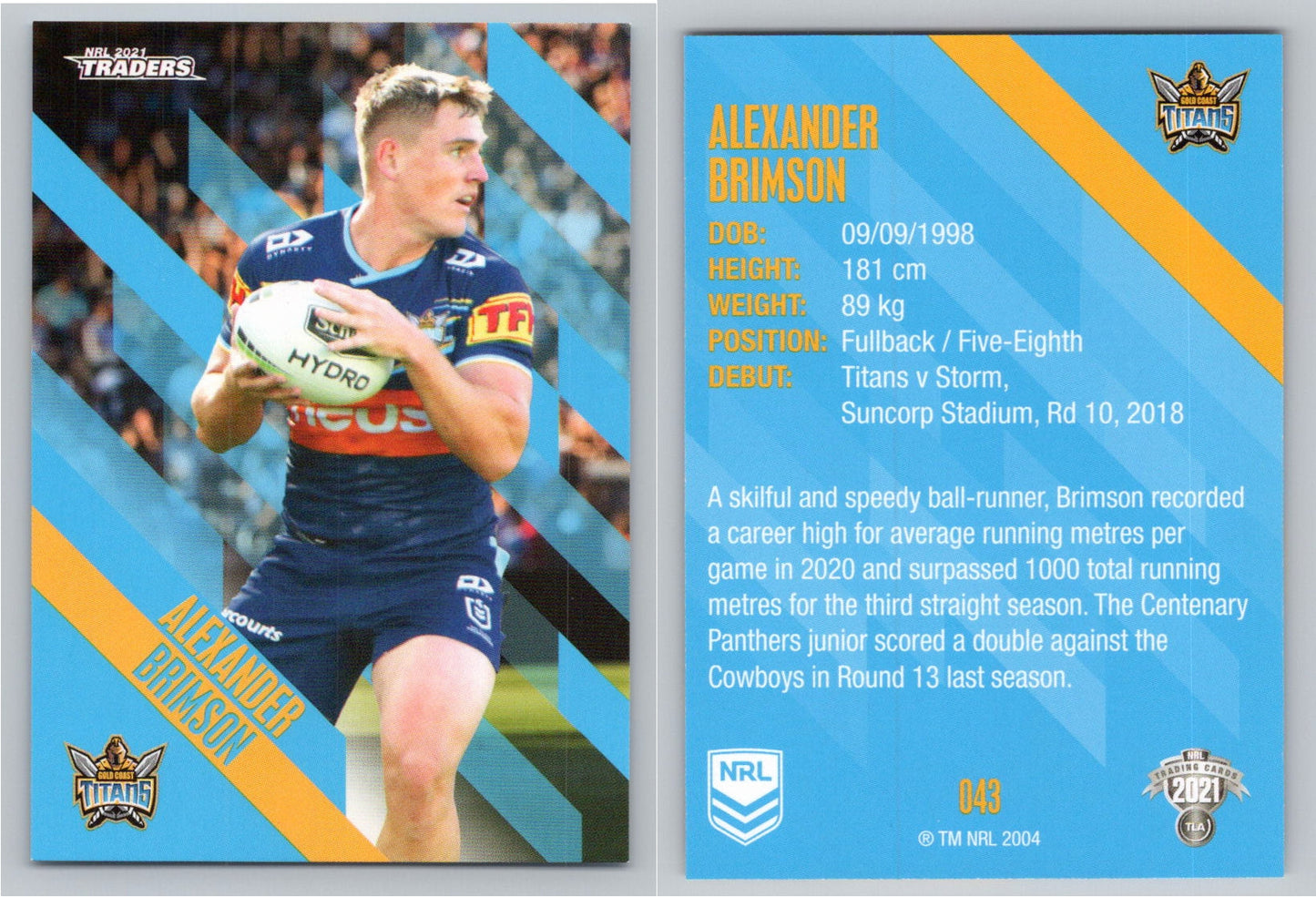 Card # 043 Alexander Brimson NRL 2021 Traders Titans