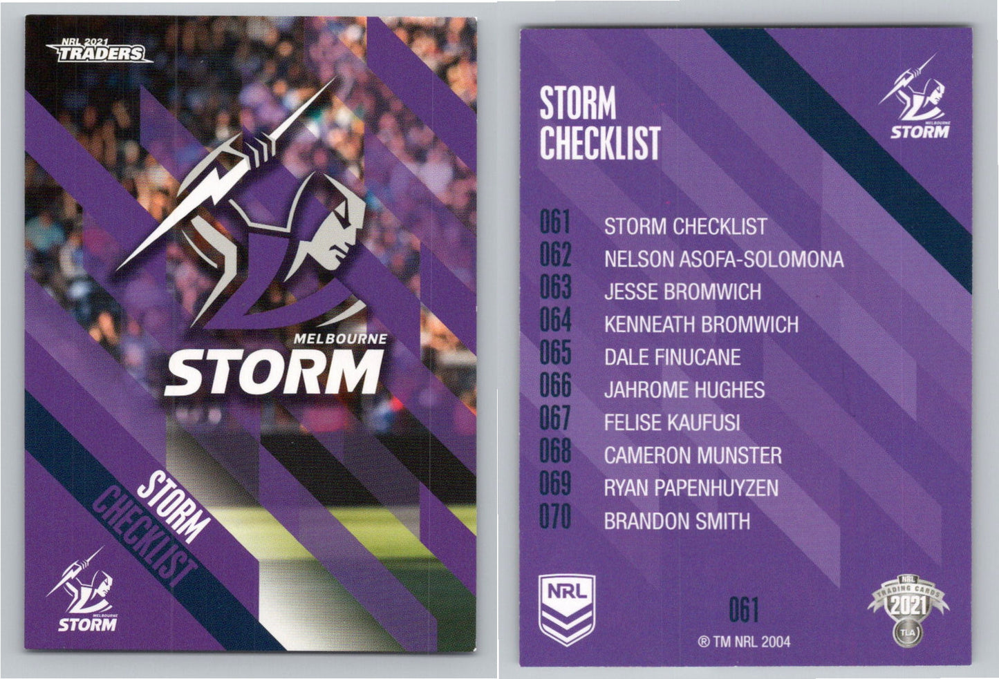 Card # 061 Storm Checklist NRL 2021 Traders Storm