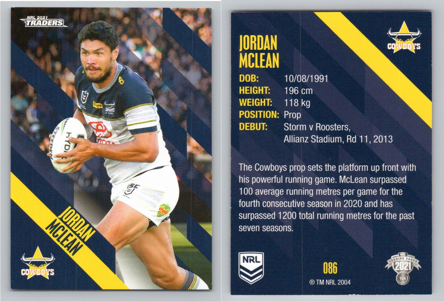 Card # 086 Jordan McLean NRL 2021 Traders Cowboys