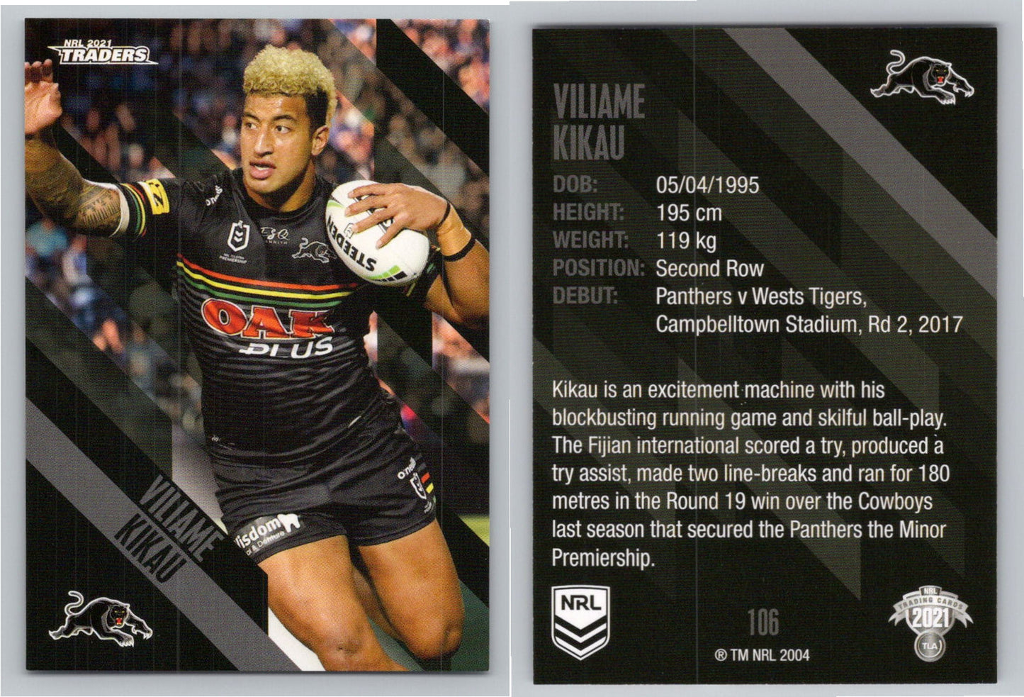 Card # 106 Viliame Kikau NRL 2021 Traders Panthers
