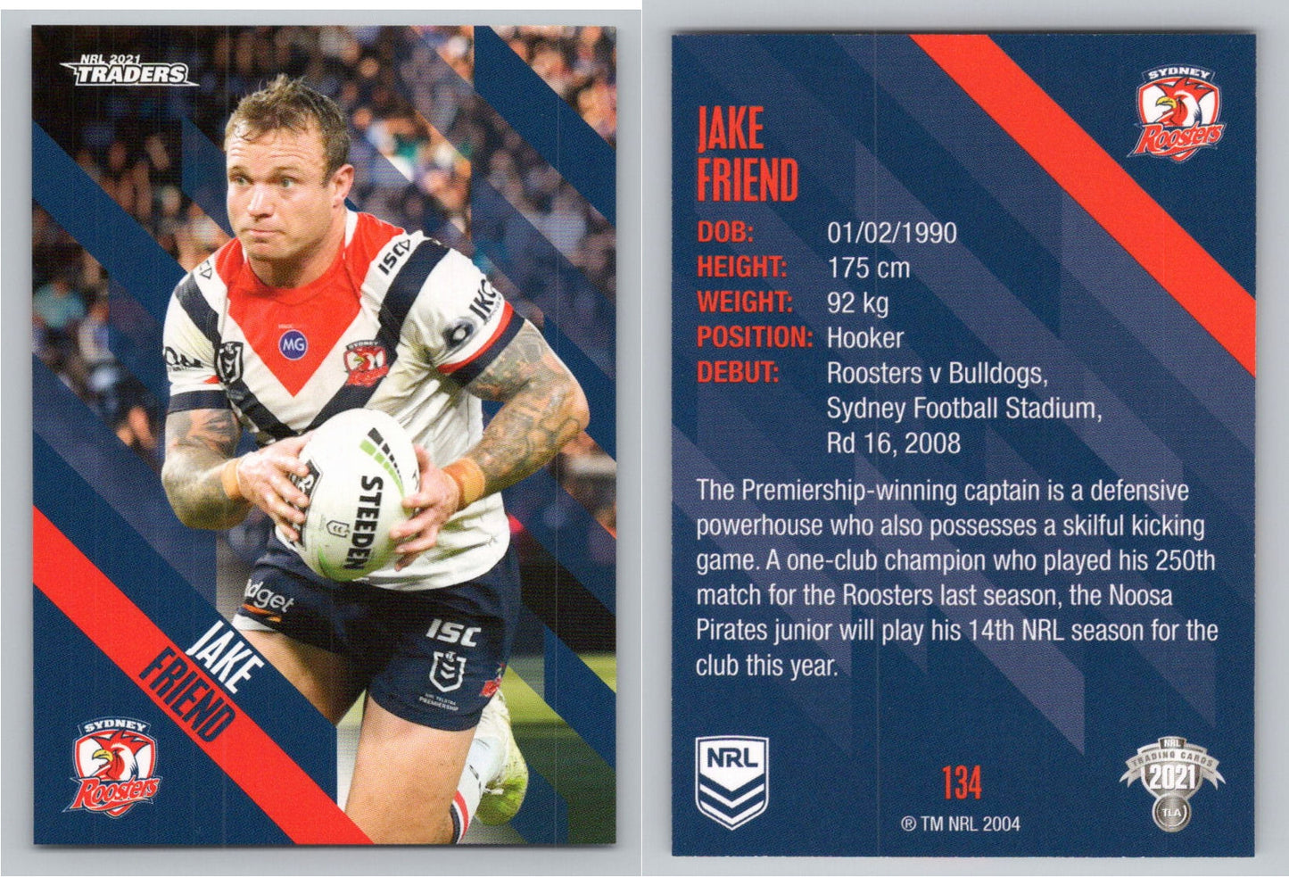 Card # 134 Jake Friend NRL 2021 Traders Roosters