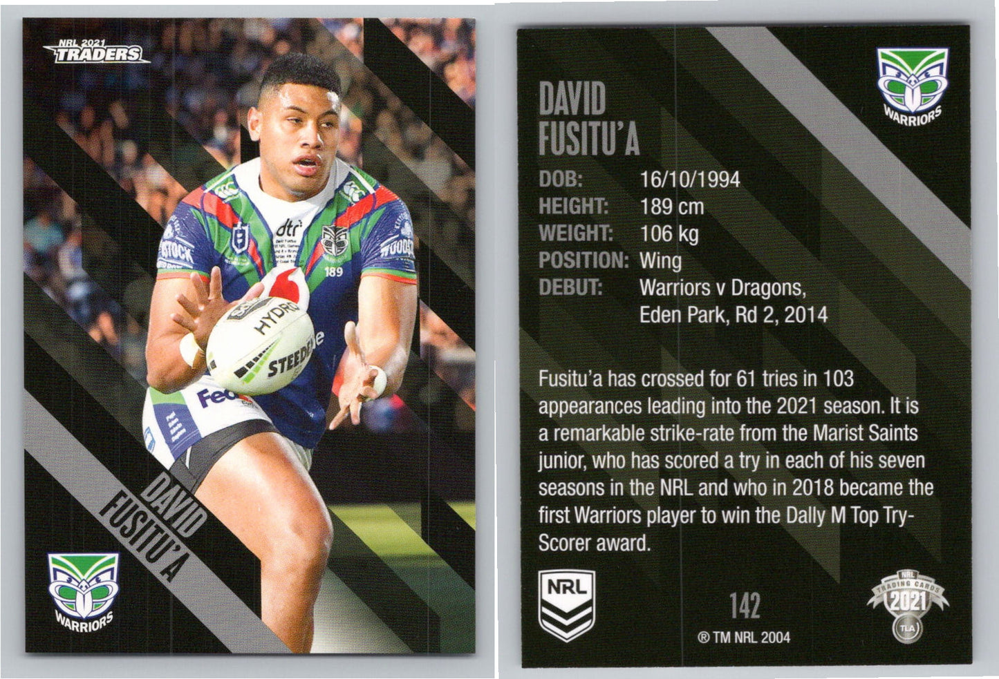 Card # 142 David Fusitu’a NRL 2021 Traders Warriors