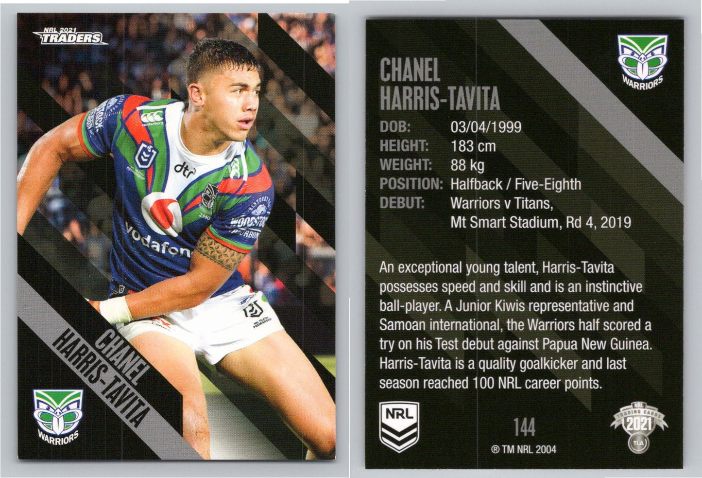Card # 144 Chanel Harris-Tavita NRL 2021 Traders Warriors