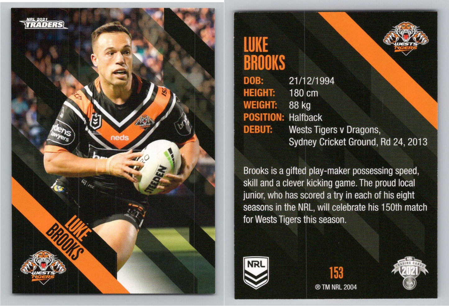 Card # 153 Luke Brooks NRL 2021 Traders Wests Tigers