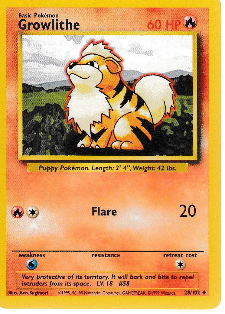 Growlithe 28/102 Base Set Unlimited Uncommon